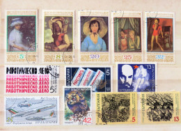 Bulgaria 1987 - 1988 Newspaper Paintings Women Plane Helicopter Owl Lenin - Oblitérés