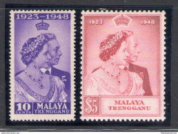 1948 Malaysian States, Trengganu - Stanley Gibbons N. 61-62, Royal Silver Wedding, Serie Di 2, MNH** - Otros & Sin Clasificación