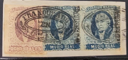 O) MEXICO,  FRANQUEADO EN CELAYA, OVAL CANCELLATION, MIGUEL HIDALGO 8 Reales,  MIGUEL HIDALGO  ½ Real -  PAIR, CORREOS M - Mexico