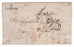 1851 CURSIVE 6 LES OLLIERES ARDECHE Pour Le VIGAN / TAXE 25 / INDICE 15 + 3 Cad Au Dos - Unclassified