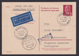 Flugpost DDR Ganzsache Pieck Antwort Prag Tschechien Wien Österreich Hoyerswerda - Cartes Postales - Oblitérées