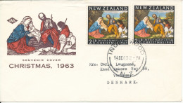 New Zealand FDC 14-10-1963 Christmas Stamp With Cachet Sent To Denmark - FDC