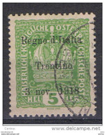 OCC. AUSTRIACA:  1918  SOPRASTAMPATO  -  5 H. VERDE  GIALLO  US. -  SASS. 2 - Occupazione Austriaca