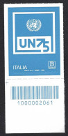 Italia 2020; ONU - 75° Organizzazione Nazioni Unite : B Zona 3 Per Oceania; Francobollo A Barre Inferiori. - Code-barres