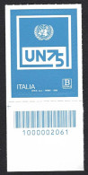 Italia 2020; ONU - 75° Organizzazione Nazioni Unite : B Zona 3 Per Oceania; Francobollo A Barre Inferiori. - Barcodes