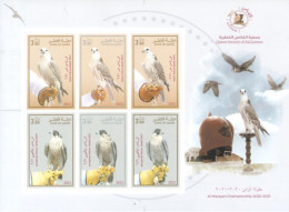 QATAR - 2021 - MINIATURE STAMPS SHEET OF FALCONS, QATARI SOCIETY OF AL GANNAS, UMM(**). - Qatar