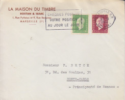 Lettre Obl. Secap Marseille RP Le 27/10/60 Sur 10f Et 15f Dulac N° 698, 699 (tarif Du 1/1/60) Pour Monaco - 1944-45 Marianne Of Dulac