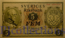 SWEDEN 5 KRONOR 1948 PICK 41a AUNC RARE - Suède