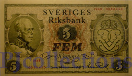 SWEDEN 5 KRONOR 1948 PICK 41a AUNC RARE - Suecia