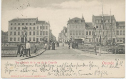 BELGIEN ORTSSTEMPEL 1902 10C Leopold II Auf Pra.-AK OSTENDE Rue De La Chapelle Mit K1 "BRUXELLES / DEPART" Nach BERLIN - 1869-1883 Leopold II.