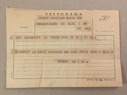 Romania Stationery 1963 Telegram Télégramme Telegramm Iasi Bucuresti - Brieven En Documenten