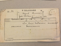 Romania 1939 Telegram Telegrame Télégramme Telegramm Bukowina Czernowitz Cernauti Grigore Ghica Voda Stamp Stationery - Cartas & Documentos