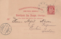 Norvège Entier Postal Roraas Pour L'Allemagne 1896 - Enteros Postales