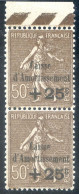 Paire Verticale Semeuse Surcharge Caisse D'amortissement YT267 Signé CALVES - 1927-31 Caisse D'Amortissement