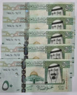 Saudi Arabia 50 Riyals 2009 UNC P-34 B Five Pieces From A Bundle 250 Riyals - Arabia Saudita