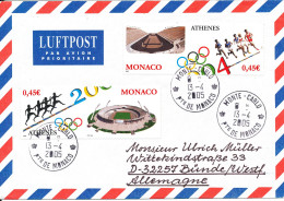 Monaco Air Mail Cover Sent To Germany 13-4-2005 Topic Stamps Olympic Games Athenes 2004 Very Nice Cover - Estate 2004: Atene