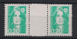 FRANCE - 1990 - N°YT. 2618a - Briat 20c Vert - Paire Interpanneau - Sans Phosphore - Neuf Luxe ** / MNH / Postfrisch - Unused Stamps