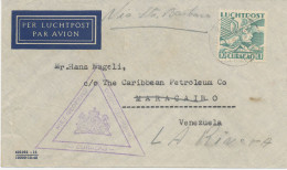 CURACAO 30.6.1942, 10 C Merkur Als EF A. Kab.-Lupo-Bf Nach Venezuela (innerhalb Venezuela Umgeleitet) M. Selt. Grosser - Curaçao, Nederlandse Antillen, Aruba