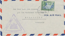 CURACAO 1943, 10 C Königin Wilhelmina Flugpostmarke Als EF A. Kab.-Lupo-Bf Nach Venezuela M. Selt. Grosser Viol. Drei - Curaçao, Nederlandse Antillen, Aruba