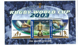 RUGBY WORLD CUP 2003 AUSTRALIA., Bloc-feuillet Oblitéré Sur Fragment Lettre - Rugby