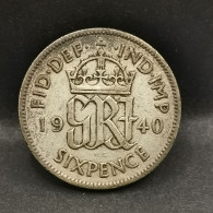 6 PENCE ARGENT 1940 GEORGE VI ROYAUME UNI / UNITED KINGDOM SILVER - H. 6 Pence