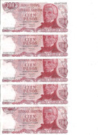 ARGENTINE 100 PESOS ND1974 UNC P 297 ( 5 Billets ) - Argentinië