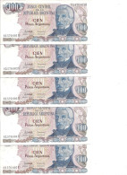 ARGENTINE 100 PESOS ND1983 UNC P 315 ( 5 Billets ) - Argentinië