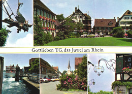 GOTTLIEBEN, THURGOVIA, UNTERSEE, BODENSEE, MULTIPLE VIEWS, ARCHITECTURE, CARS, BOAT, SWITZERLAND, POSTCARD - Gottlieben