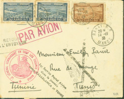 Cachet Général Commandant En Chef Les Troupes Du Maroc / 1er Service Postal Aérien Dans La Journée Casablanca & Tunis - Poste Aérienne