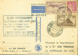 CP 1er Vol Postal Sans Escale France Amérique Du Sud YT Poste Aérienne 7 + 289 260 Raid Interrompu 17 2 35 - 1927-1959 Briefe & Dokumente