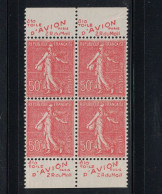 SEMEUSE LIGNÉE N° 199 NEUF ** En BLOC De 4 TIMBRES ISSU DE CARNET Avec BANDE PUB LA TOILE D'AVION - Unused Stamps