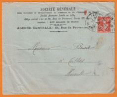 Semeuse Perforée 10c Rouge S.G. Sur Lettre + Courrier   De La Société Générale  De Paris Le 30 Déc 1909 Pour CEILHES - Lettres & Documents