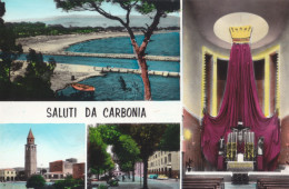 Cartolina Carbonia - Saluti Con Vedutine - Carbonia