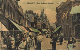 Chauny * Rue Du Port Royal ( 1ère Vue ) * Commerces Magasins * Cpa Toilée Colorisée - Chauny