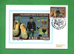 (ScC) Italia °- 2000 - Cartolina Filatelica - Millenaria Fiera Di Sant'Orso ESTIVA. Annullo  08/08/2000 - Manifestations