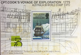 South Georgia 1999 Australia ‘99 Stamp Expo Cook Ships Minisheet MNH - Zuid-Georgia