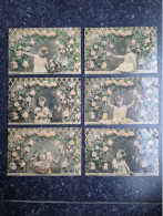 SERIE 6 CP FANTAISIE (V1917) JEUNE FILLE - ROSE - FLEURS (8 Vues) Circulée En 1908 - Sammlungen & Sammellose