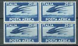 REPUBBLICA 1945-46 POSTA AEREA DEMOCRATICA 25 LIRE QUARTINA ** MNH - Airmail