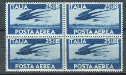 REPUBBLICA 1945-46 POSTA AEREA DEMOCRATICA 25 LIRE QUARTINA ** MNH - Correo Aéreo