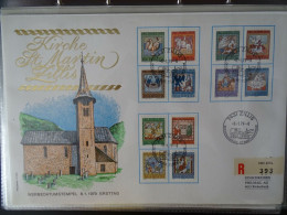 Schweiz Sonderstempel , Mi 814-818+836-840+853-857 , Kirche St. Martin In Zillis - Storia Postale