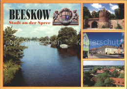 72337082 Beeskow Wappen Gebaeude Sparkasse Spree Stadtmauer Breite Strasse Beesk - Beeskow