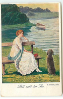 N°21069 - A. Mailick - Still Ruht Der See - Chien Près D'une Femme Rêvant En Regardant Un étang, Assise Sur Un Banc - Mailick, Alfred