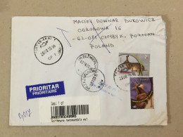 Romania Poland 2015 Cancelled Letter Sent Back Circulated Cover Envelope Cancellation Hunting Jagd Chasse Rabbit Goat - Other & Unclassified