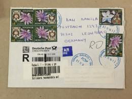 Romania Deutschland 2014 Cancelled Letter Sent Back Circulated Cover Envelope Cancellation Flowers Fleurs Blumen Clock - Other & Unclassified