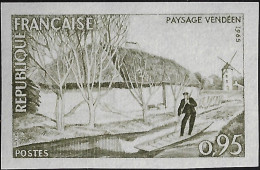 France 1965 Y&T 1439. Paysage Vendéen. Canal, Embarcation, Moulin à Vent, Moulin De La Sablière, Essai De Couleurs - Windmills