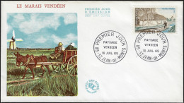 France 1965 Y&T 1439 Sur FDC. Paysage Vendéen. Carte Maximum, Moulin à Vent, Moulin De La Sablière, Saint Jean De Monts - Windmills