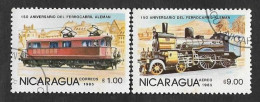 SD)1985 NICARAGUA 150° ANNIVERSARY OF THE GERMAN RAILWAY, 2 CTO STAMPS - Nicaragua