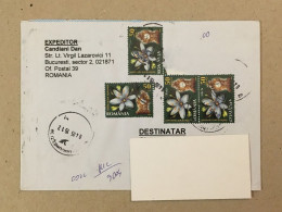 Romania Stationery Circulated Letter Philatelic Cover Stamp Registered Flowers Fleurs Blumen Mantel Clock 2015 - Altri & Non Classificati