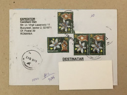 Romania Stationery Circulated Letter Philatelic Cover Stamp Registered Flowers Fleurs Blumen Mantel Clock 2015 - Other & Unclassified