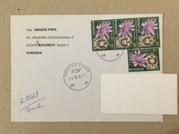 Romania Stationery Circulated Letter Philatelic Cover Stamp Registered Flowers Fleurs Blumen Mantel Clock 2014 - Other & Unclassified